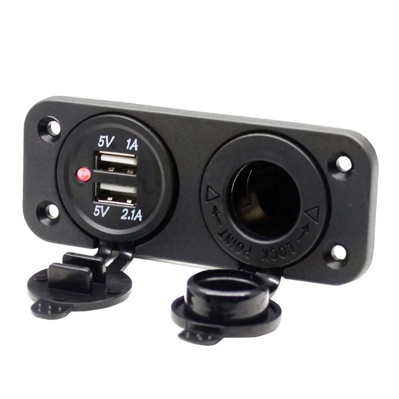 Bluejw Waterproof Dual USB Car Charger Socket, DC 12V/24V Panel Mount Cigarette Lighter Adapter for Boat, Mobile Phone, Automobile - Image 1